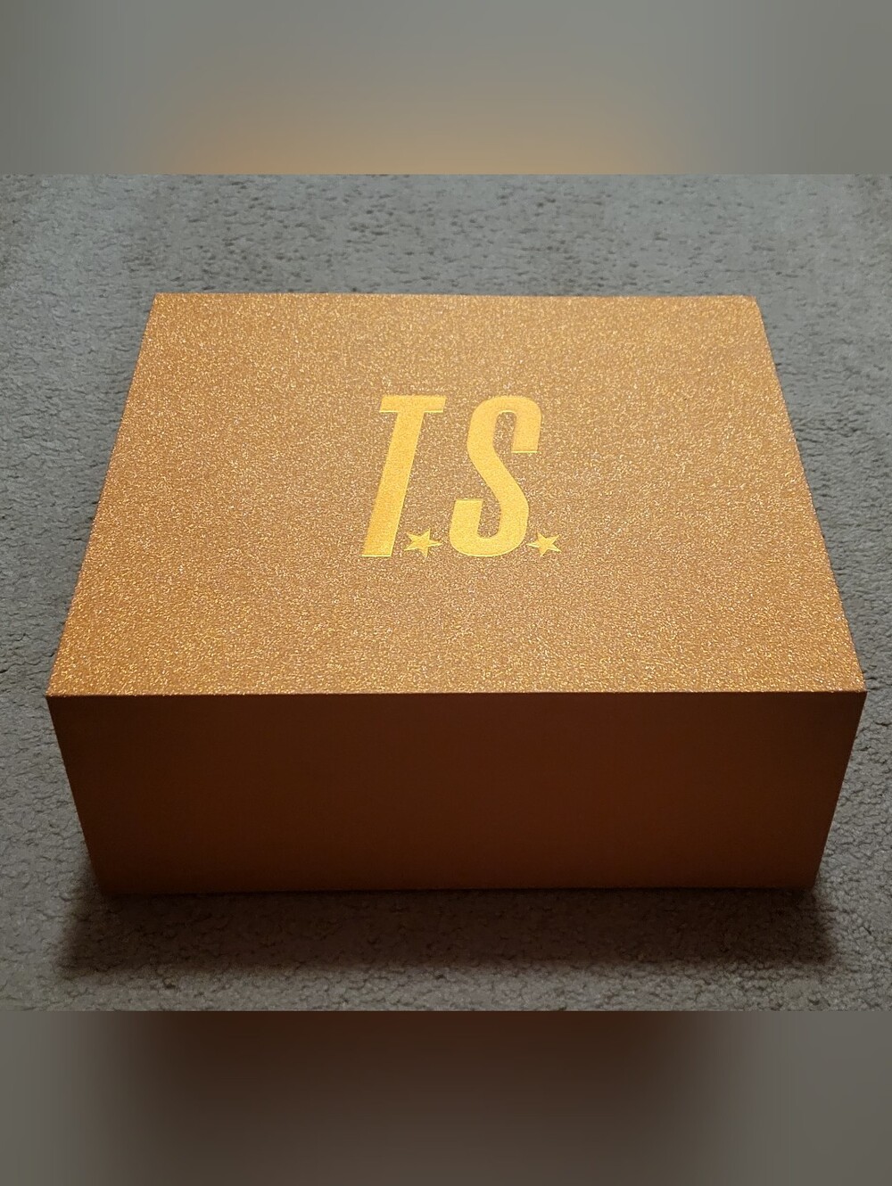 Taylor Swift The Life Of A Showgirl Cardigan Box - Orange Glitter w/ "T.S." Logo